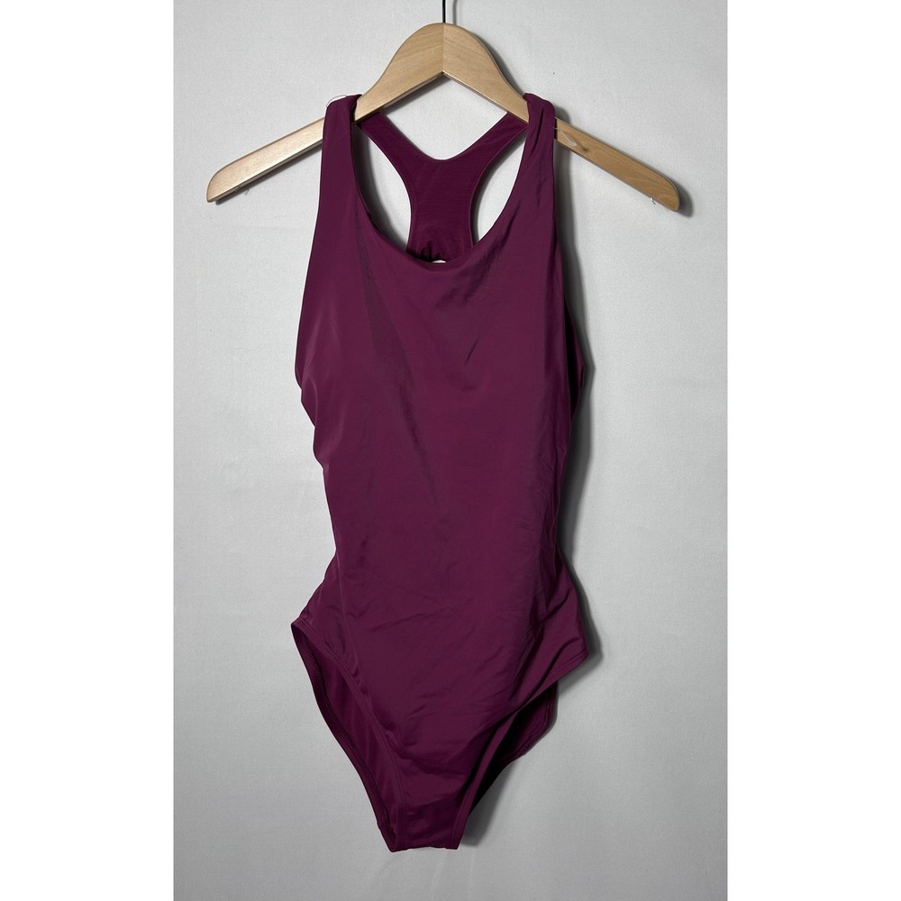 TYR One Piece Swimsuit Womens M Burgundy Racerback Athletic Built In Bra